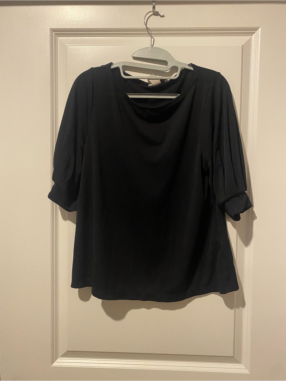 H&M Black Draped Neck 3/4 Sleeve Blouse